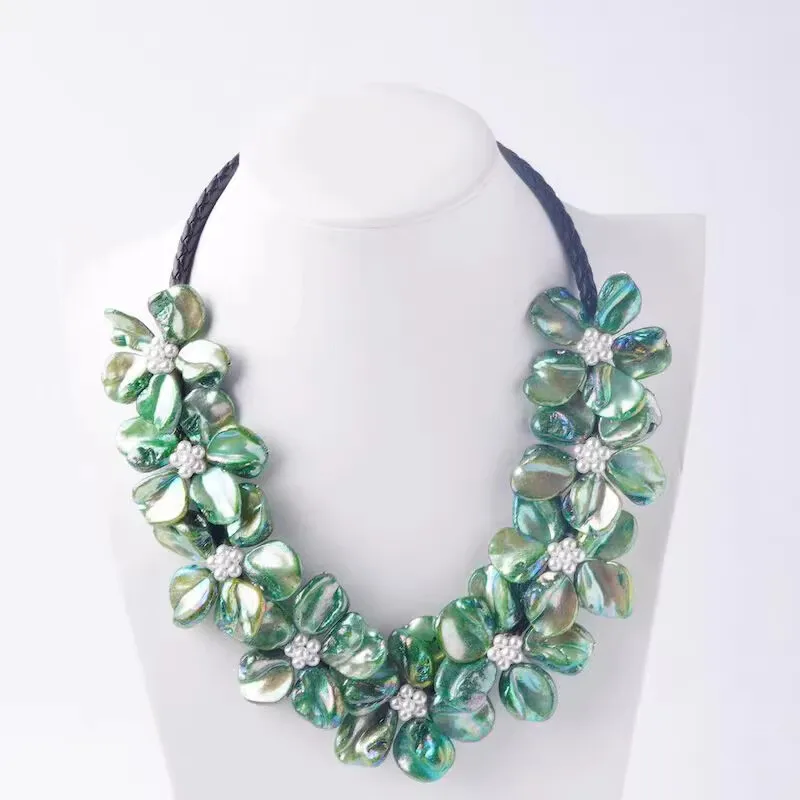 

9 шт., жемчужные цветы в виде ракушек, белое, зеленое ожерелье ручной работы, 45 см, женские украшения, свадебная вечеринка, FPPJ, оптовая продажа, бусы, природа