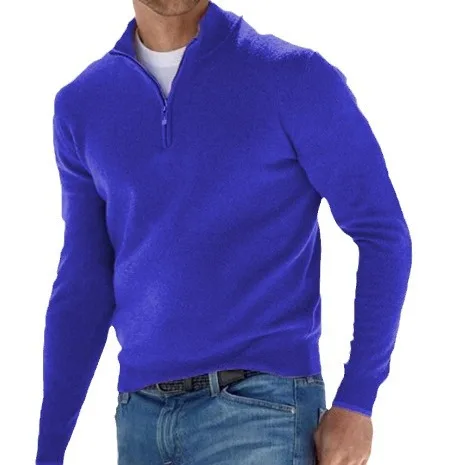 New Autumn Long-sleeved V-neck Cashmere Zipper Men's Casual Top Polo Shirt 2025