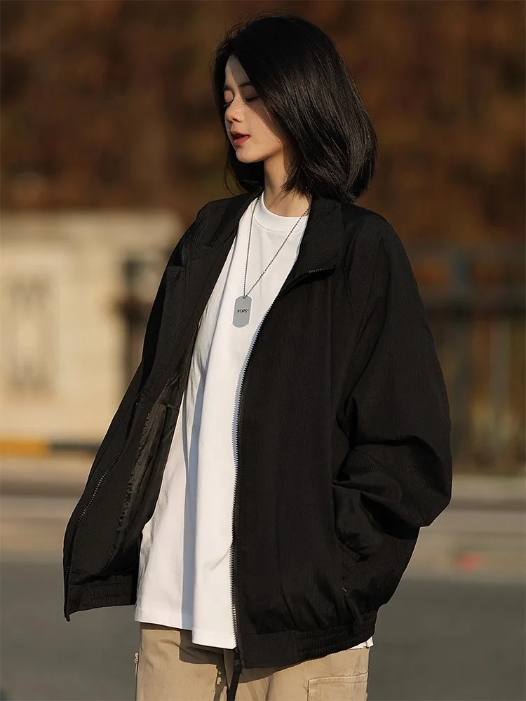 

Retro American Zipper Cardigan Jaet Thin Vertical Stripes Color Men's Spring Autumn Faion Brand Loose Fit Long Sve