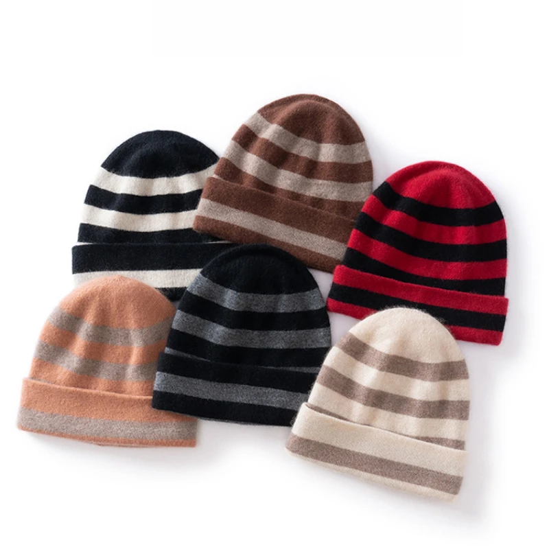 

Women's Warm Cashmere-Blend Knit Beanie 54-59cm Autumn/Winter Versatile Daily Wear with Simple Style Cable Stripes