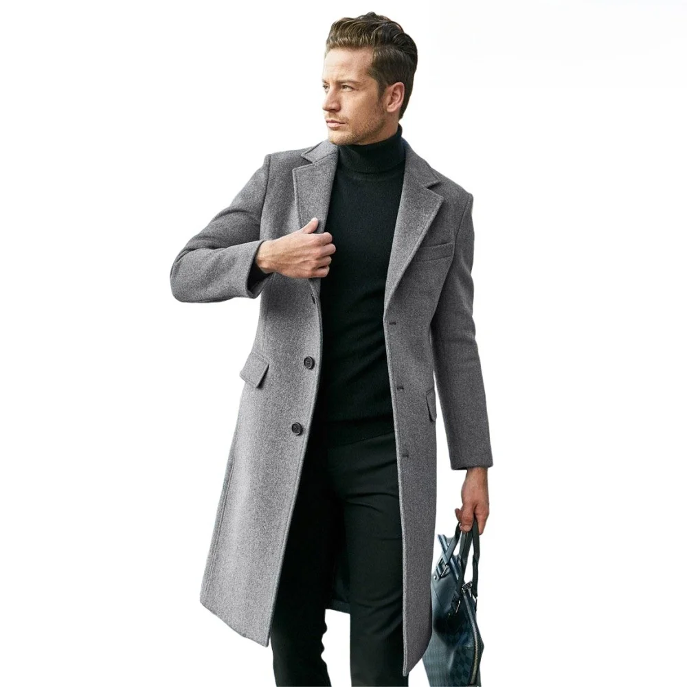 

Мужское длинное шерстяное пальто в британском стиле, теплое, приталенное, модное, осенне-зимнее, из китайского кроличьего меха