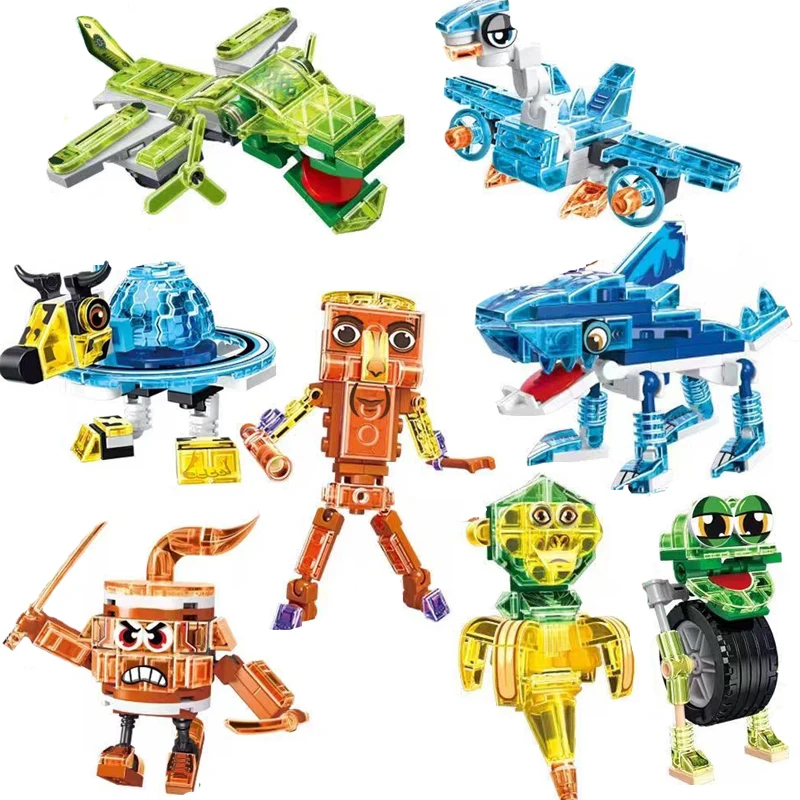 

Italian Brainrot Tung Tung Tung Sahur Transparent Building Blocks Tralalelo Tralala Shark Bricks Toy Gift for Children