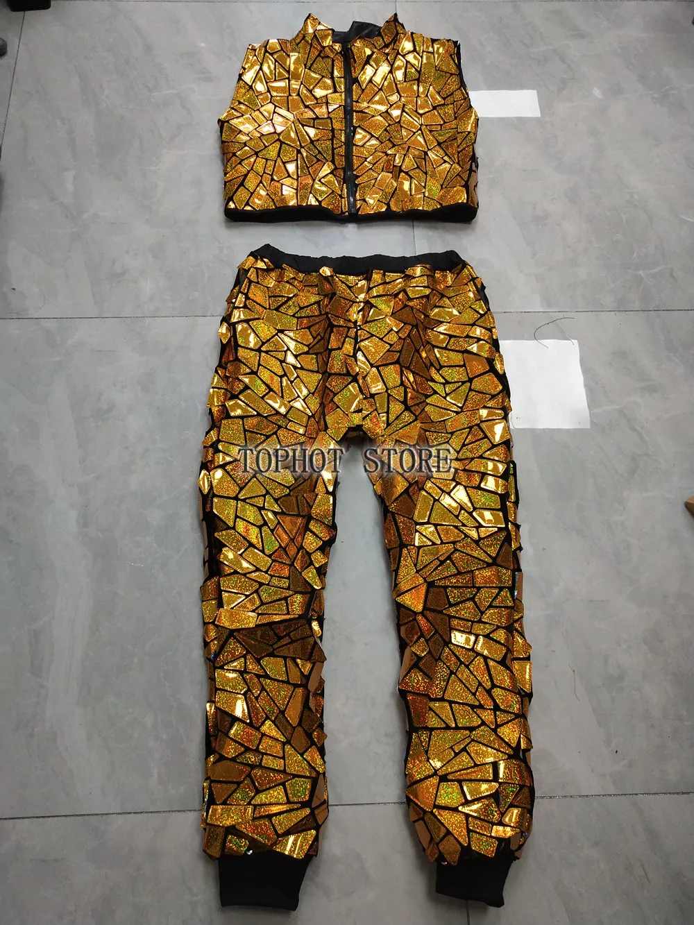 Silver Red Laser Sequins Vest Pants Jazz Hip Hop Dance Costume Male Singer Dancer Groups Nightclub Carnival Party Stage Wear