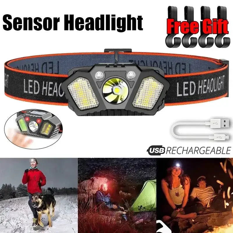 LED Multifunctional Strong Bald Light Wave Sensing Headlight Ultra Long Endurance Outdoor Emergency Lighting Work Light