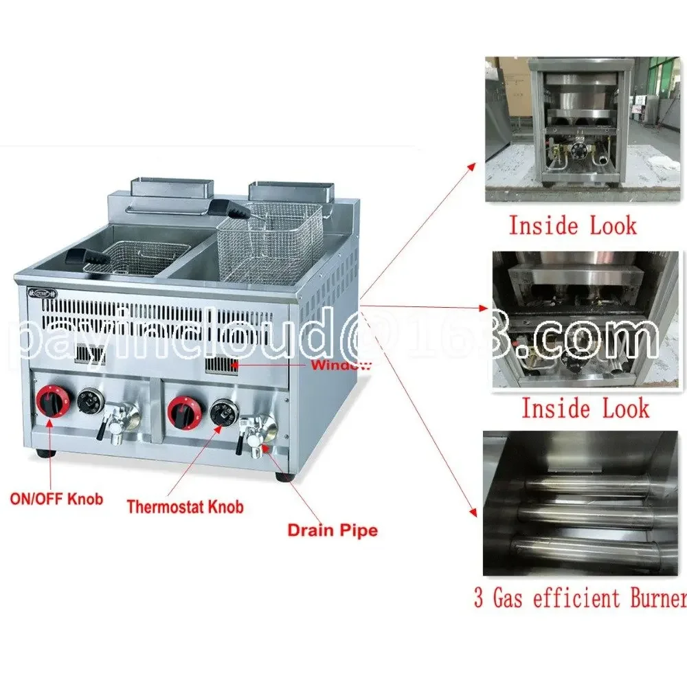 8L+8L Stainless Steel Gas Power Source Chicken Pressure Donut Fryer