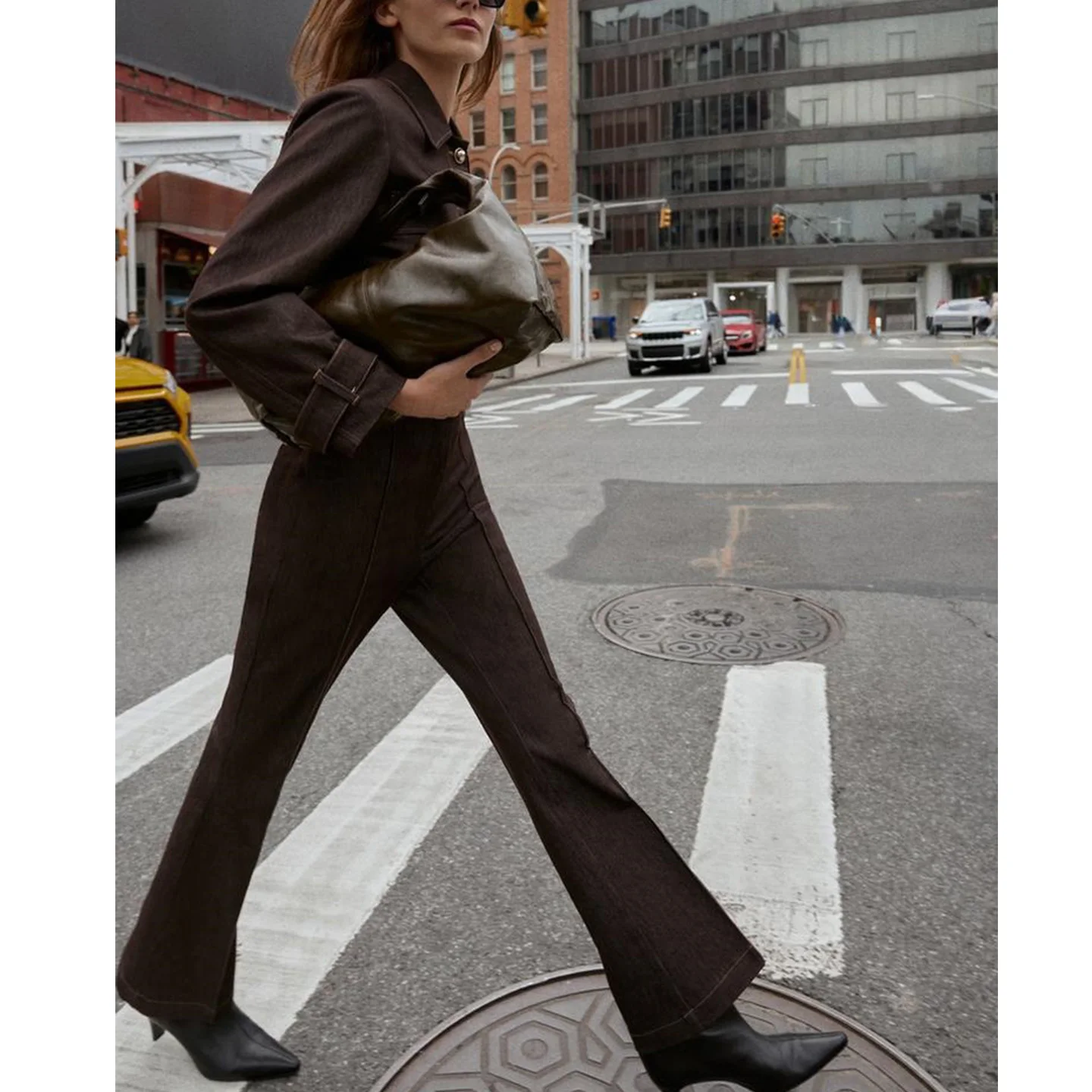 A-lijn uitlopende broek met hoge taille en contrasterende kleur gestikt ort Jaet Faion-set voor dames Casual Sle Long Sve-jas