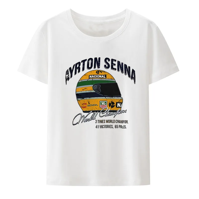 Ayrton Senna Print T-Shirt Vintage World Championship Casual Tops Unisex Short Sleeve Humor Street Fashion Style Cool Camisetas