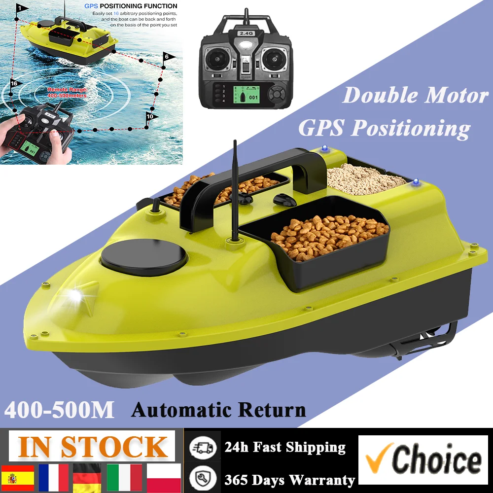 400-500M Remote Control  Fishing Bait Boat with 3 Bait Containers Automatic Bait Boat with Double Motors and Double Propellers