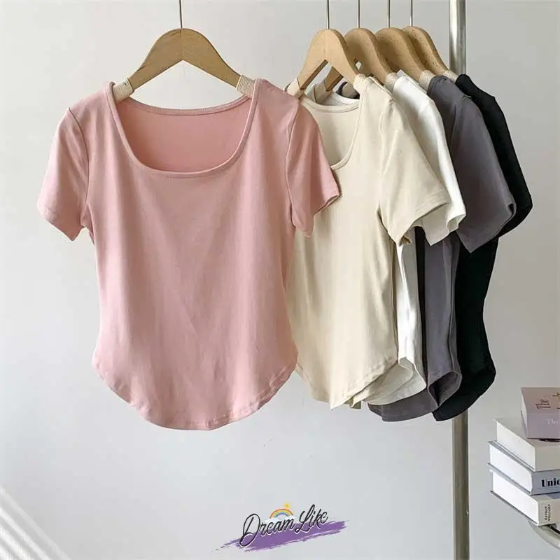 

Modal High Waist ort Sve T-irt Women's Summer Thin Drape Pure Color Dance Yoga Base irt Spring Season Casual Wear