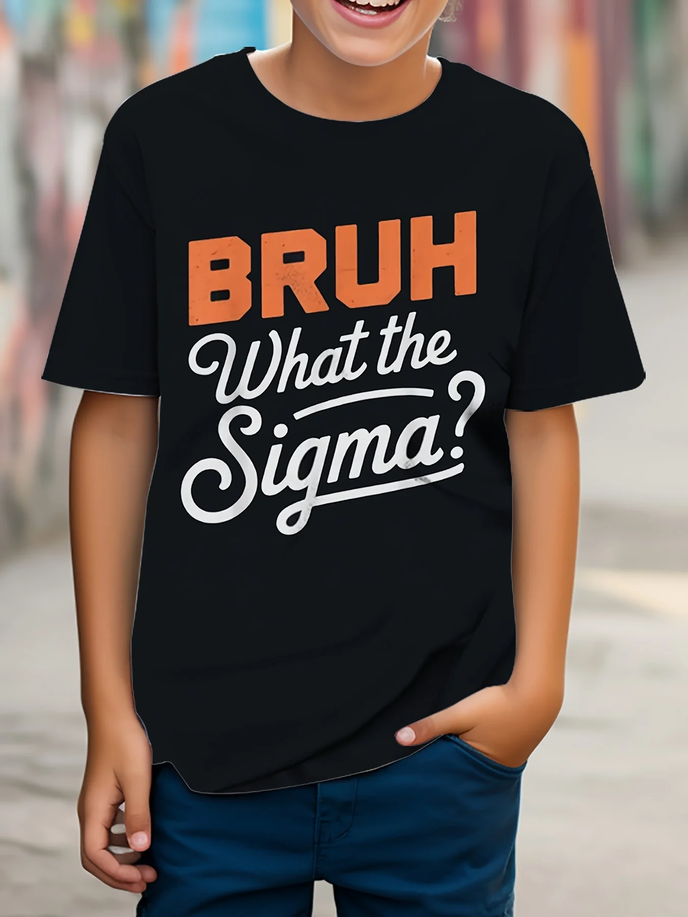 

Humorous "Bruh, What the Sigma" Quote T-Shirt for Boys - Soft & Breathable Polyester Blend, Casual Crew Neck Short Sleeve Tee,