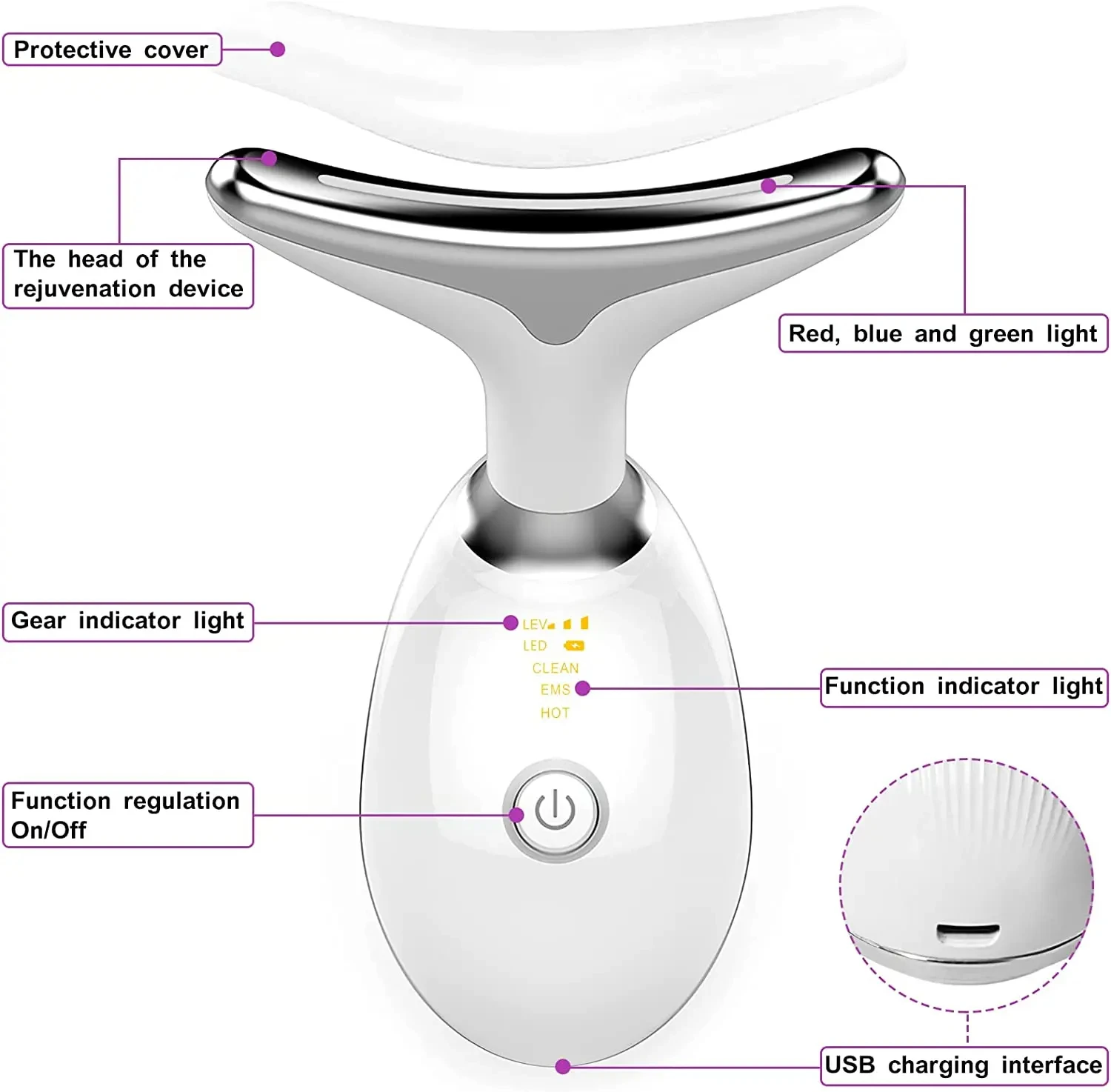 3-Color LED Skin Rejuvenation Device - Facial & Neck Massager Beauty Machine Acne Brightening Firming Massager image 5