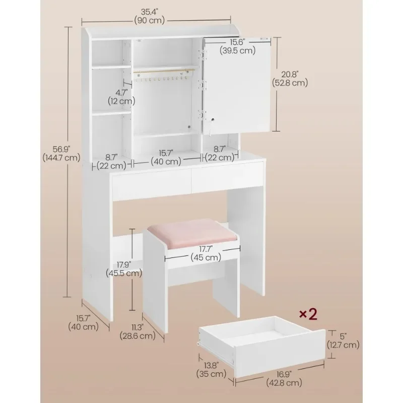 Kate Makeup Vanity Table Set Meja Rias Modern Putih untuk Kamar Tidur