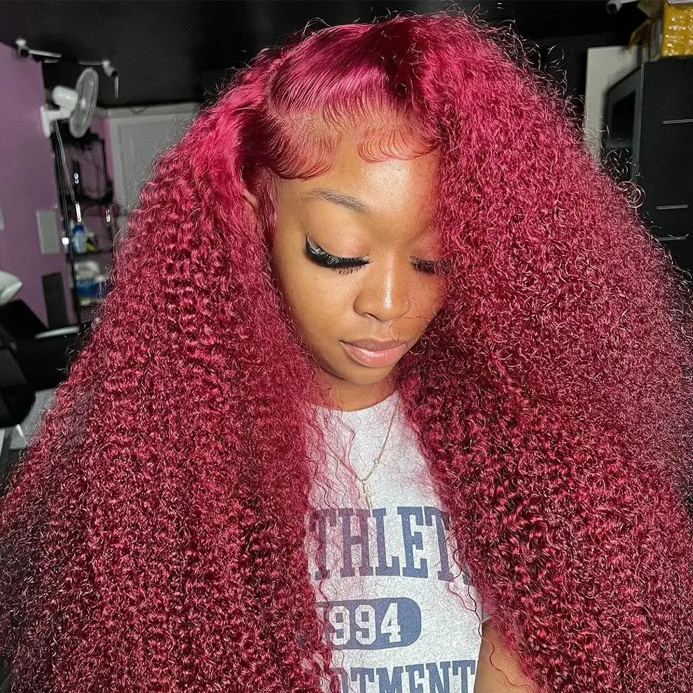 

200% Density 99J Burgundy 13x4 HD Lace Front Wigs Human Hair 40 46 Inch Deep Wave Brazilian Colored Curly 13x6 Lace Frontal Wig For Women