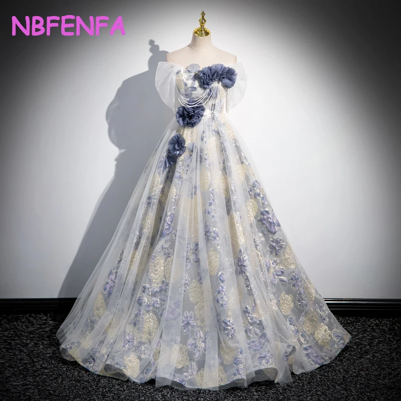 Princess Off Shoulder Korea Evening Dress A Line Lace Appliques Bridal Gown Backless Customised Photo Shoot Prom Party Dresses