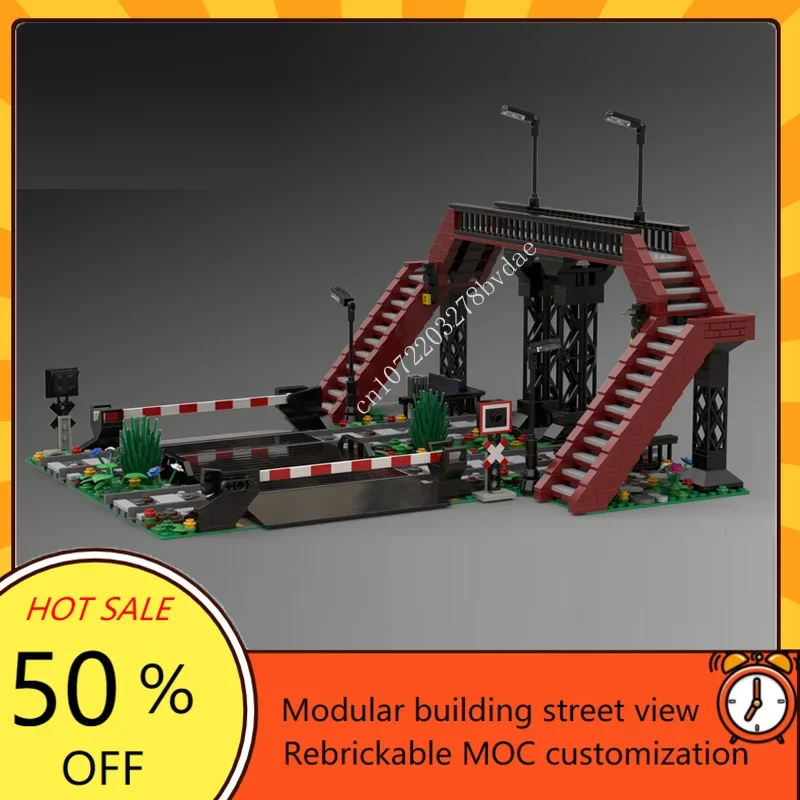 

969PCS Customized MOC Modular Railroad crossing Street View Model Custom Puzzle Technology Assembly Toys Birthday Gift
