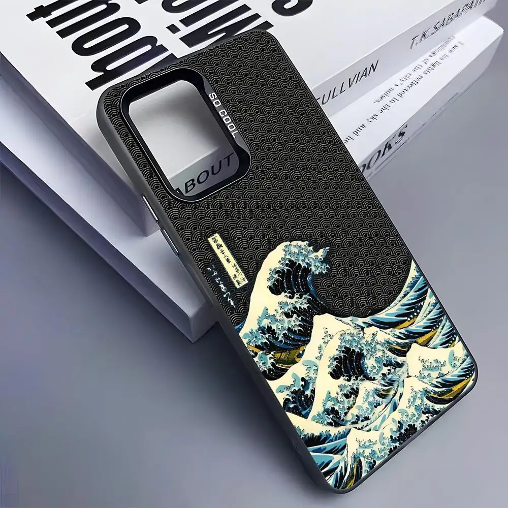 Kanagawa Great Wave Phone Case for Samsung Galaxy S26 S25 S24 S23 S22 S21 S20 Note20 Plus Ultra Colorful Silver Cover
