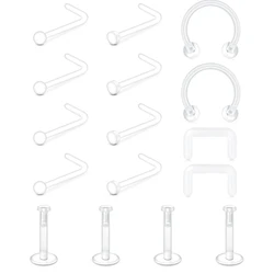 1-16PCS Clear Nose Rings Clear Nose Studs for Work Surgery Plastic 16g 20g Earrings Sports Clear Cartilage Lip Piercing Retainer