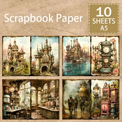 10 Sheets A5 Size Steampunk Mechanical Architecture Landscape Background Vintage Grunge Journal Planning Scrapbooking