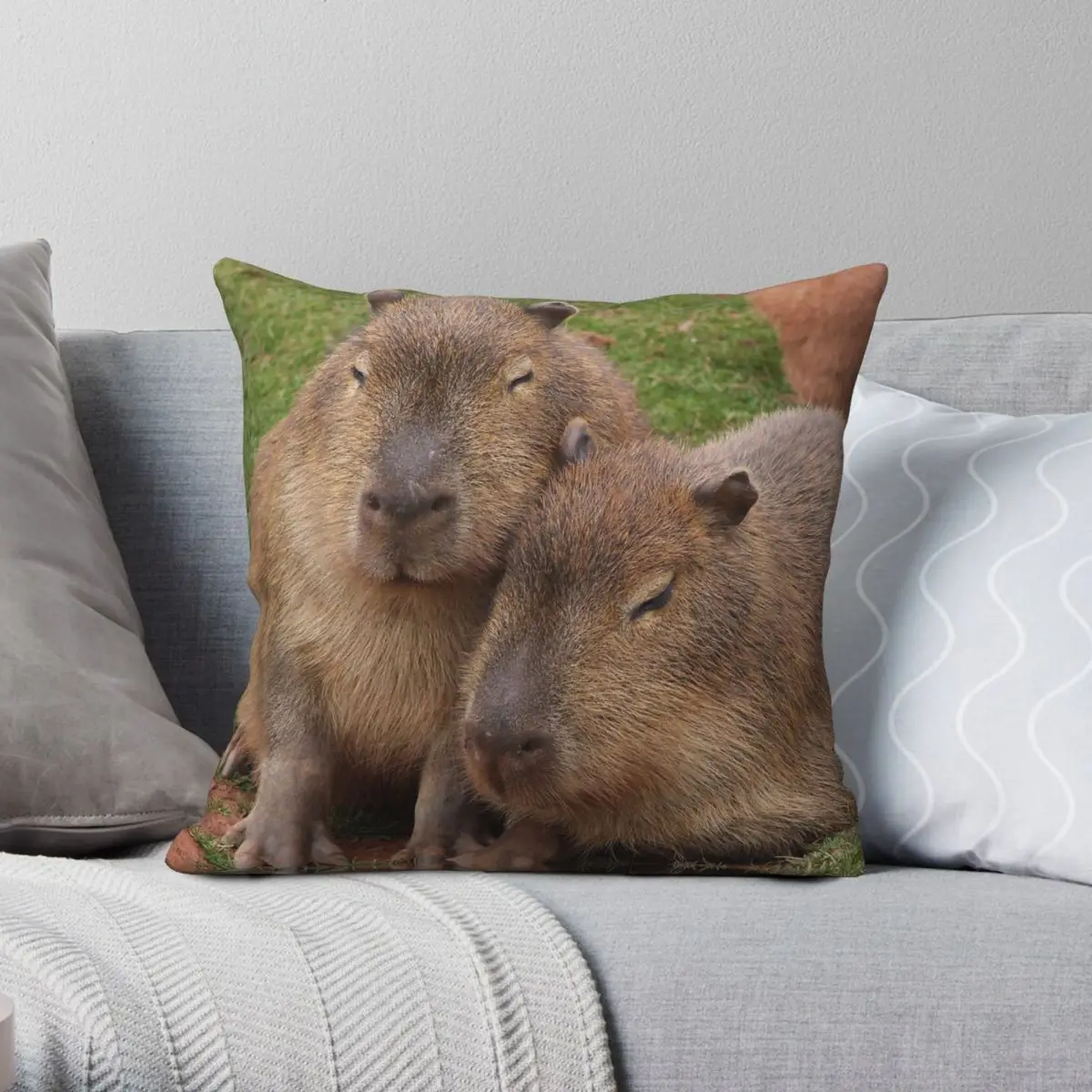 

Capybara Love Pillowcase Polyester Linen Velvet Pattern Zip Decor Sofa Seater Cushion Cover 45x45