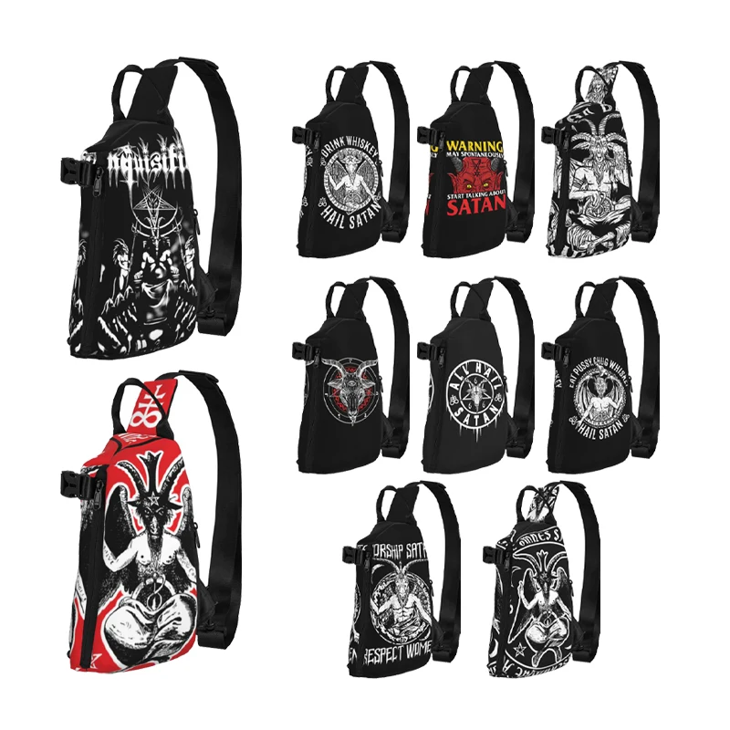 Hail Satan Baphomet Satanic Occult Chest Bags Men Satanic Occult Graphic Shoulder Bag Aesthetic Cross Chest Bag Casual Handbag