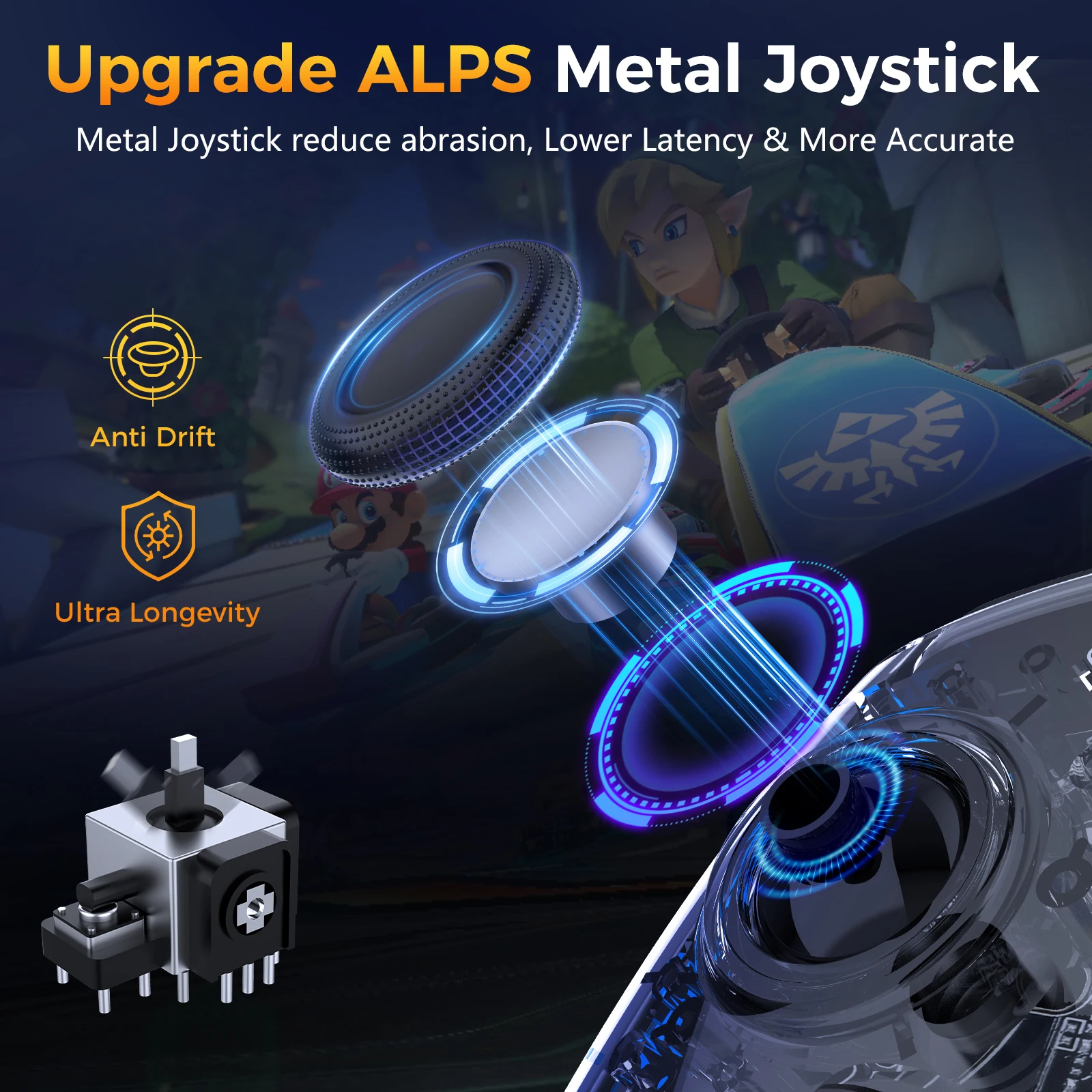 Аналоговая палка IINE Elite Plus Joypad ALPS, без дэдзона, без дрифтинга со штативом, совместима с фотографиями Nintendo Swtich/Lite/OLED