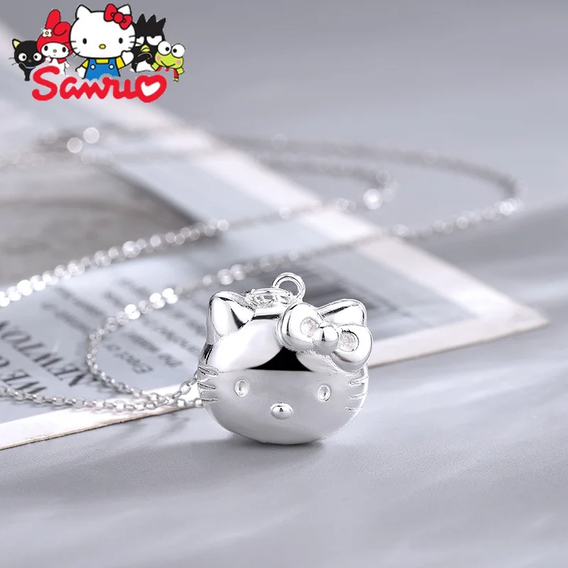 Sanrio Hello Kitty Copper Silver-plated Necklace Women\'s Pendant Can Be Opened To Put Photos of Women\'s Necklaces Jewelry Sets