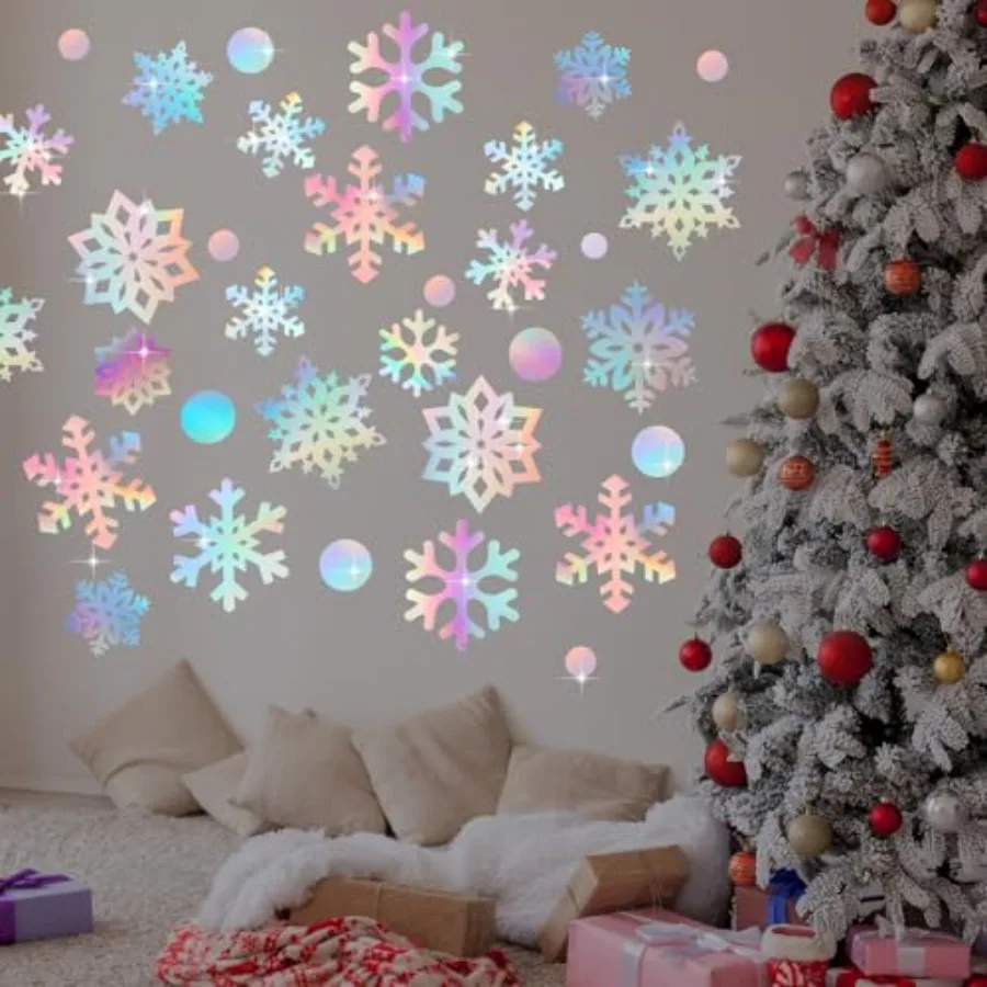 60 قطعة عيد الميلاد ندفة الثلج كرة الثلج القواطع قزحي الألوان ورقة الثلج زينة المجسم الشتاء زينة على الوجهين