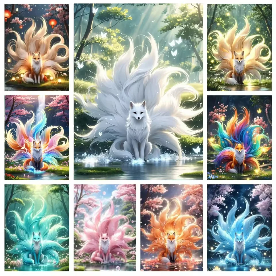 

5d Diy Diamond Painting Kits Crafts Cozy Animal Nine-tailed Fox Picture Cross Stitch Embroidery Mosaic Christmas Home Decor Gift