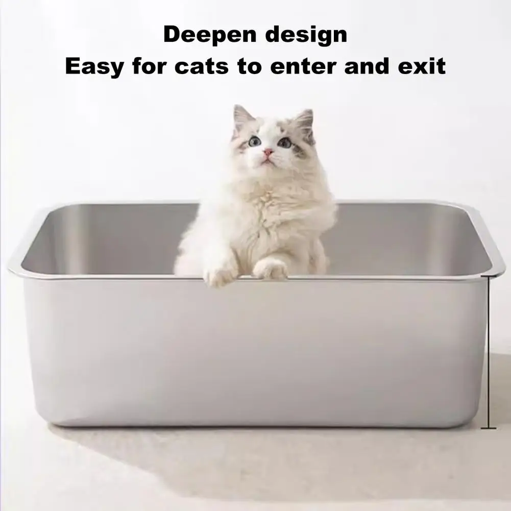 Non-splashing Sand Cat Toilet Durable Stainless Steel Cat Litter Box with Easy Design for Cats Rabbits Ferrets Space Pet Toilet