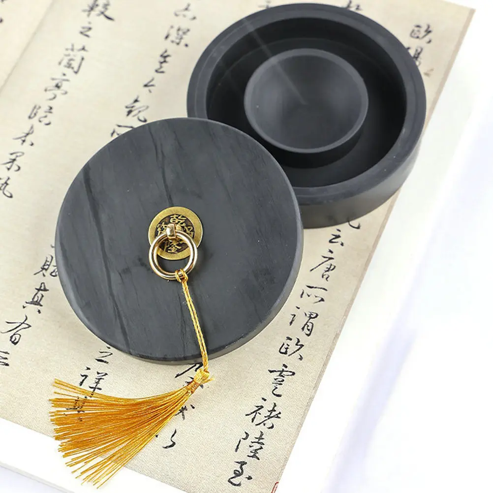 Calligraphy Inkstone Lidded Chinese Preserve Moisture Ink Well Smooth Surface Natural Stone Ink Stone Classical Style Inkslab