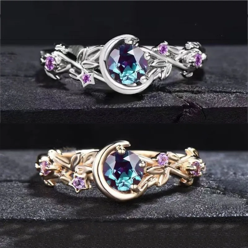 Coldness style, personality, moon, stars, flowers, colorful zircon, crystal, ladies' fashion jewelry, wedding  jewelry gift