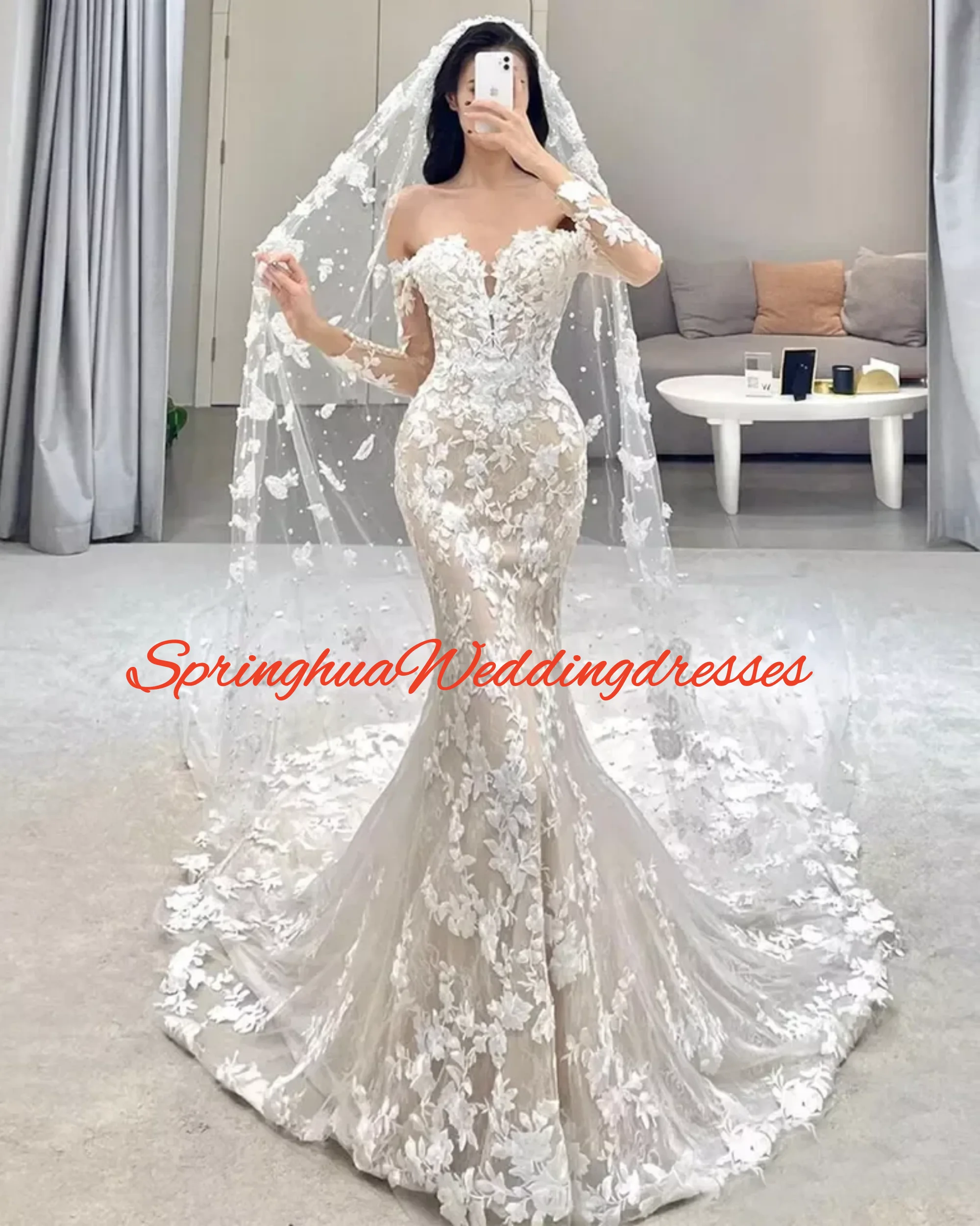 

Customized Lace Wedding Dresses For Women Boho Long Sleeves V-Neck Sexy Wedding Gowns Mermaid Elegant Bride Dress vestidos de no