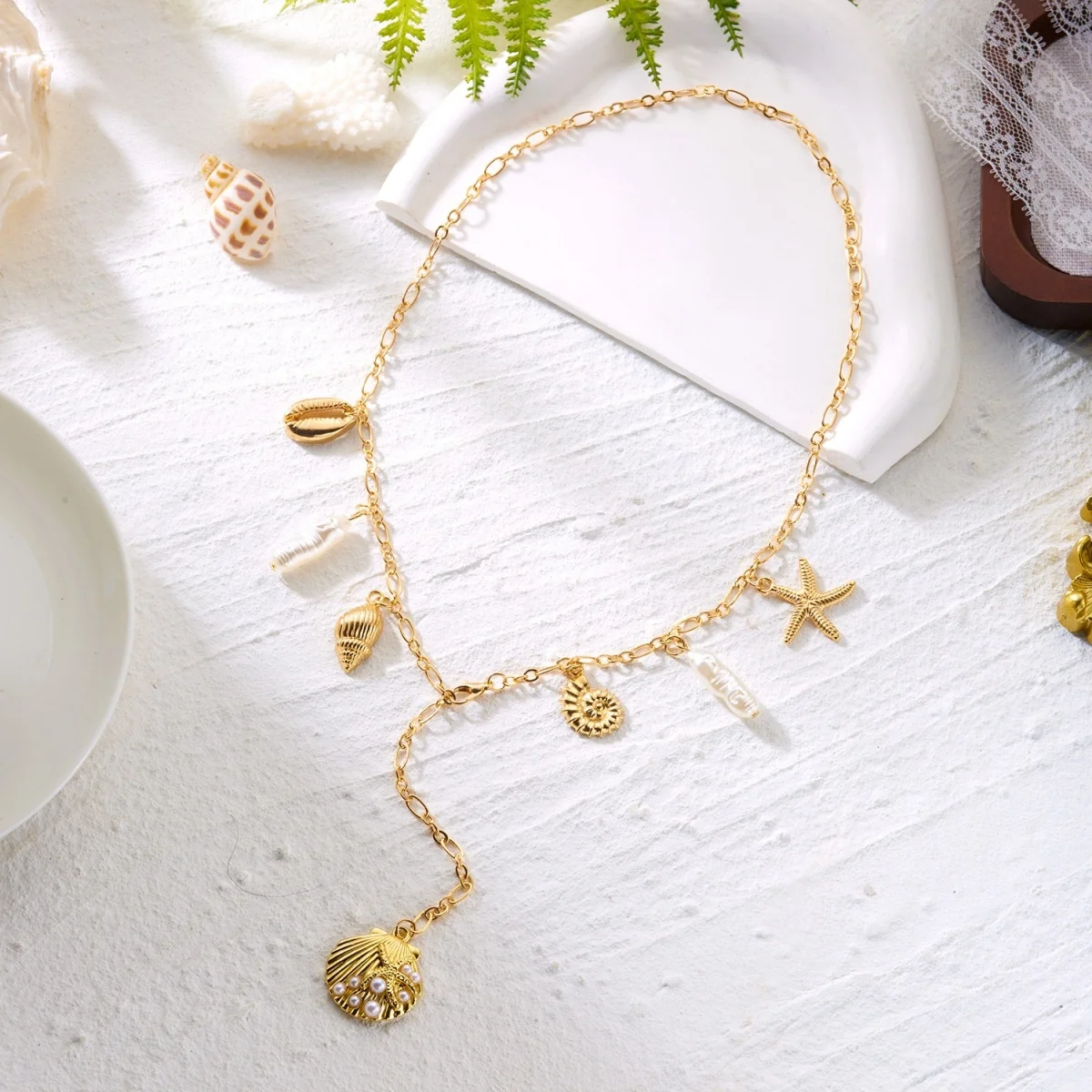 Sommerliche Muschel-Seestern-Imitationsperlen-Quasten-Anhänger-Halskette für Damen und Herren – Seepferdchen, Fisch, Muschel, Schildkröte, Delfin Choker-Schmuck – Detail 25