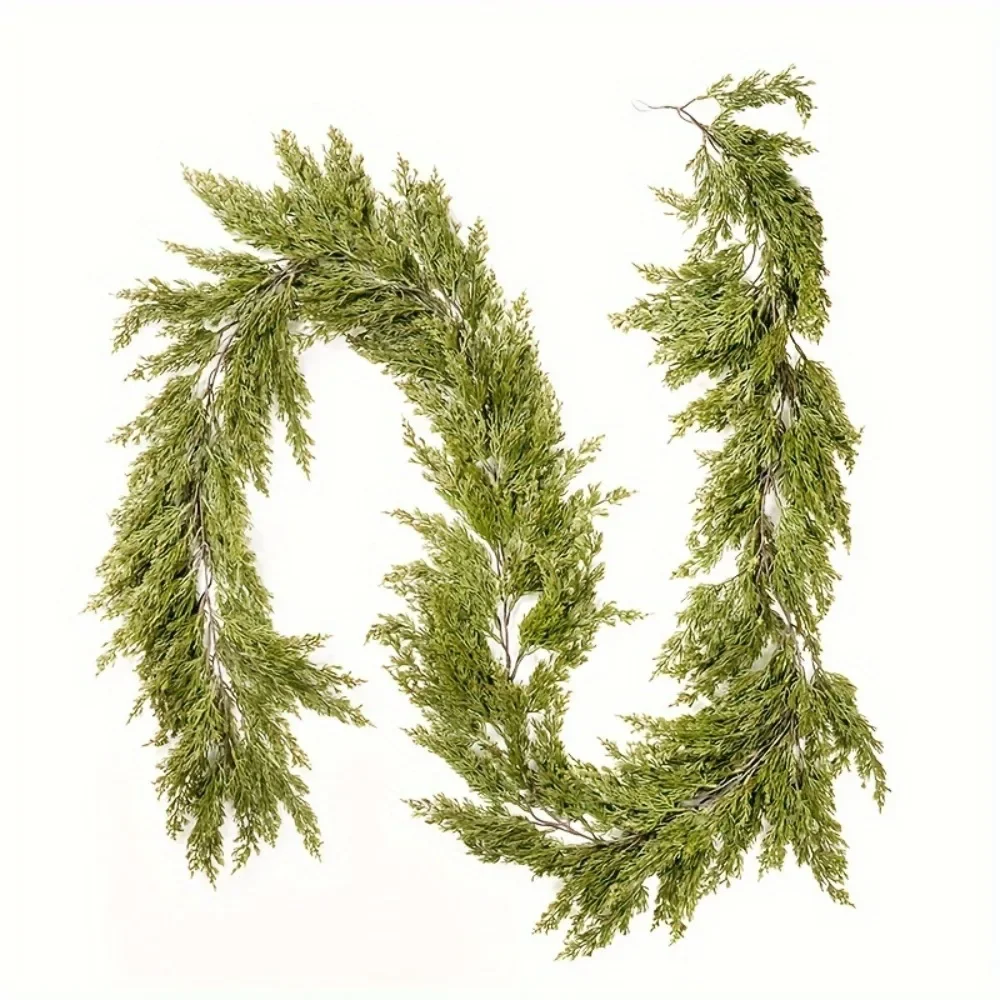 

2.7M Christmas Norfolk Pine Garland LED Christmas Cedar Garland Artificial Pine Cypress Vines with Light for Table Mantle Decor