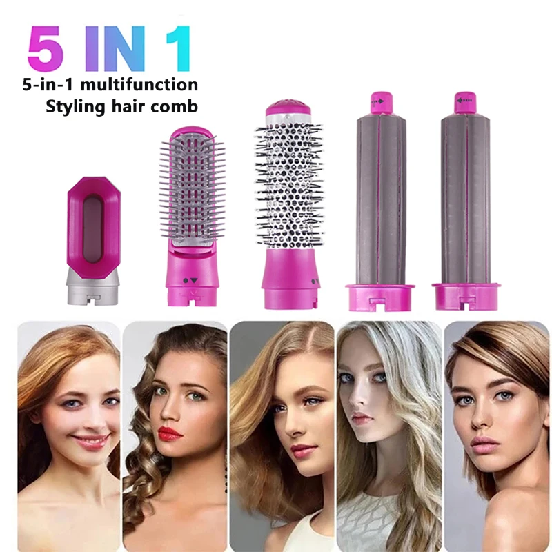 Hair Dryer 5 In 1 Electric Hair Comb Negative Ion Straightener Brush Blow Dryer Air Comb Curling Wand Detachable Brush Kit Home