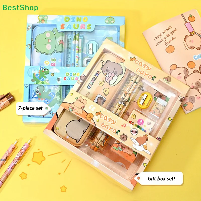✍Cute Panda & Capybara Plush Stationery Set – Portable School Supplies Kit with Correction Tape & Pens