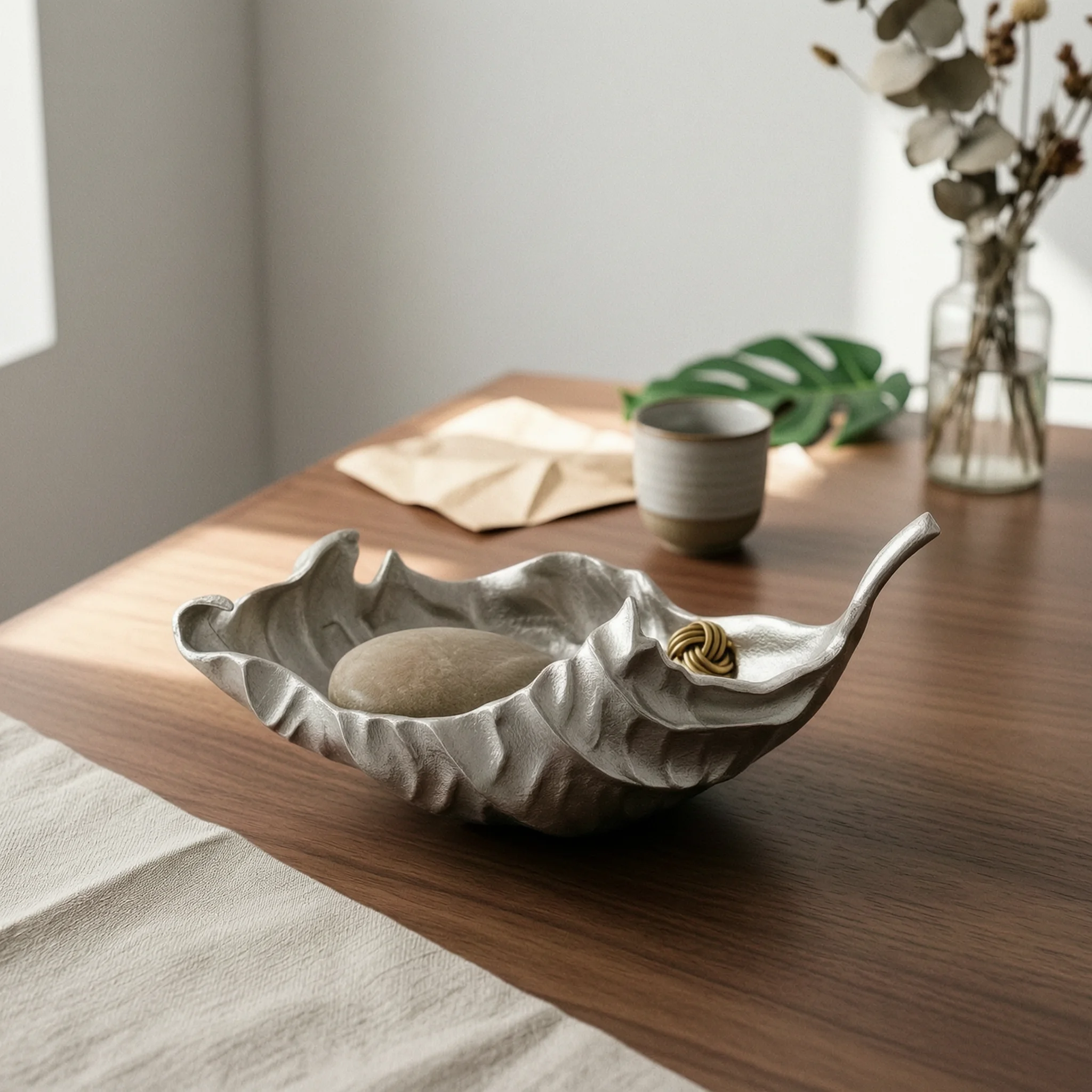 Leaf Tray Extended Elongated Tray Centerpiece Bowl Handmade Serving Platter Sculptural for Tabletop, Dining Table