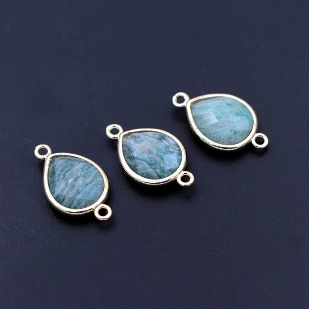 

10pcs Faceted Tiny Drops Stone Double Hole Connectors Amazonite Lapis Stone Pendant Charms DIY for Bracelet Earrings Making