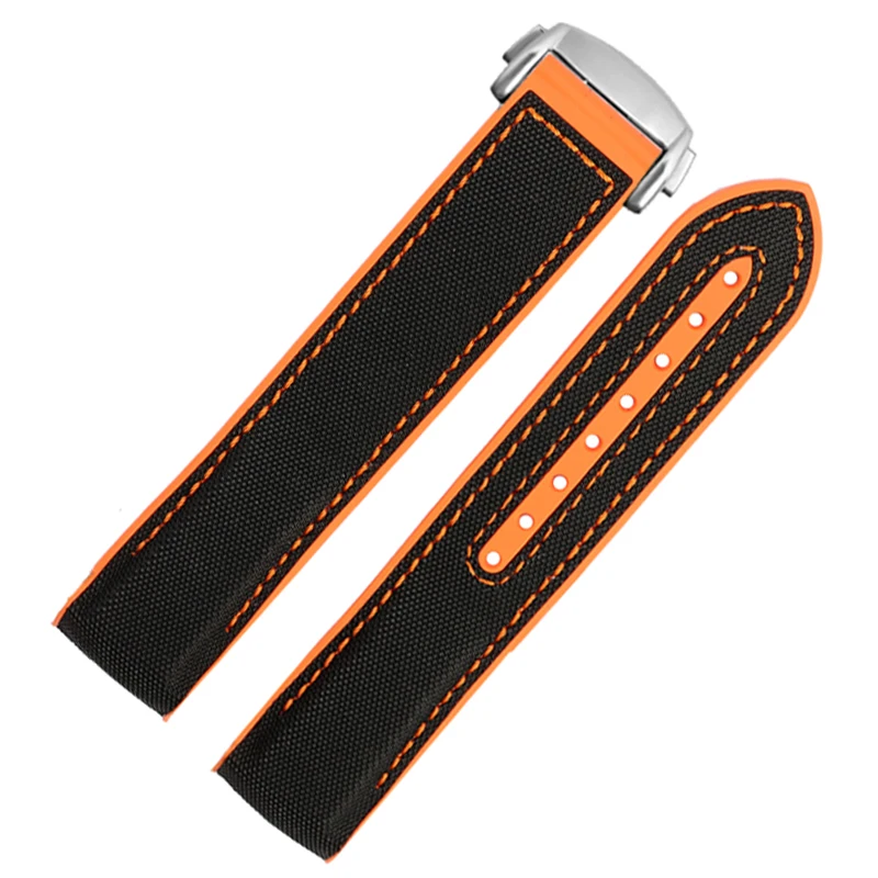 Fabric Nylon Silicone Watch Band For Omega Planet Ocean 600 Quarter Orange Seamaster 300 Rubber Strap Curved End WaterProof Men