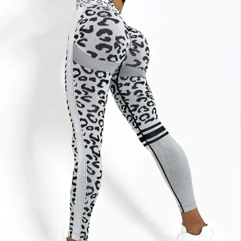 Pantaloni da Yoga senza cuciture leopardati da donna vita alta sollevamento dell'anca miele pesca pantaloni da Fitness tuta da Yoga pantaloni sportivi da corsa stretti