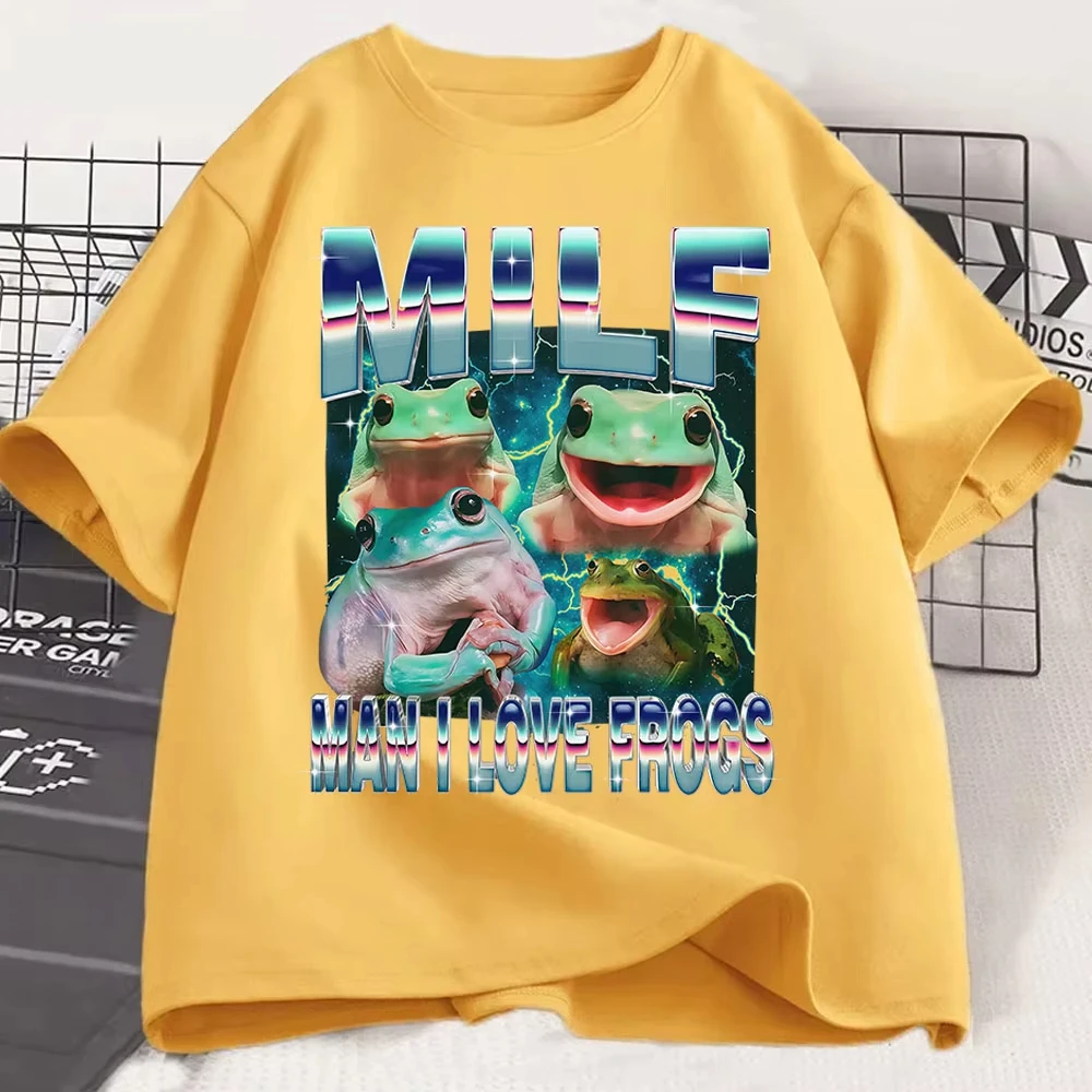 MILF رجل أحب الضفادع مضحك الضفدع ميمي الجرافيك تي شيرت موضة خمر تي شيرت المرأة تي شيرتات قصيرة الاكمام الجرافيك تي شيرت Y2K