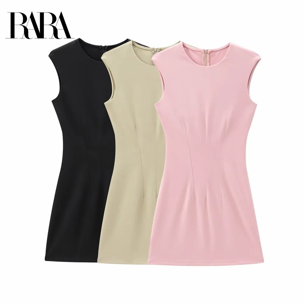 

2024 RARA round neck sleeveless temperament slim fit simple all-match solid color dress short skirt women's clothing