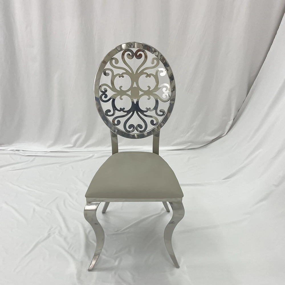 Customized stainless steel frame back flower pu cushion gourd foot wedding hotel dining chair