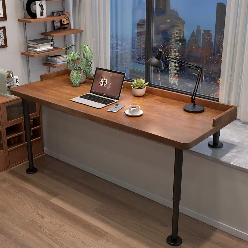 Solid wood bay window desk lifting high and low foot writing study table bedroom window with edge