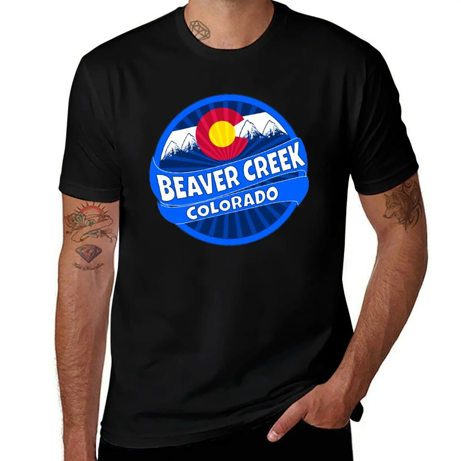 

Футболка Beaver Creek Colorado с флагом Mountain Burst, дизайнерские мужские футболки, футболки с графическим рисунком для мужчин, белая футболка