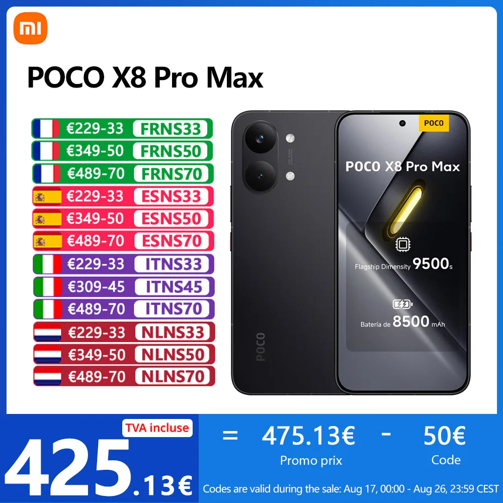POCO X8 Pro Max 256GB/512GB Versión EEA MediaTek Dimensity 9500s Pantalla AMOLE…