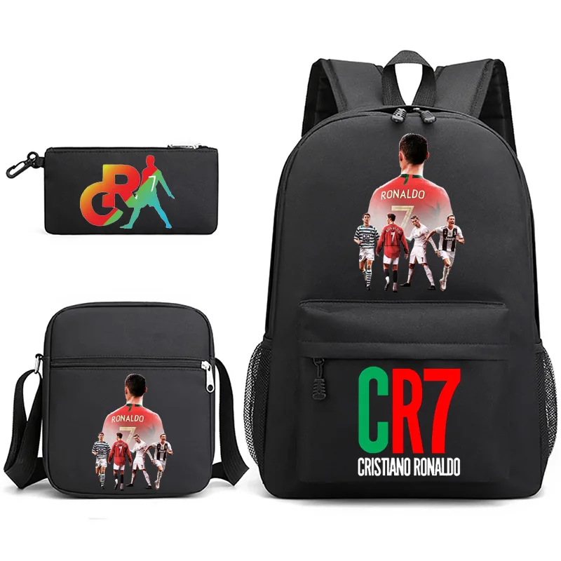 Football Ronaldo CR7 Backpack 3pcs/set School Bags for Girls Boy Laptop Travel Knapsack Women Rucksack Shoulder Bags Pen Case