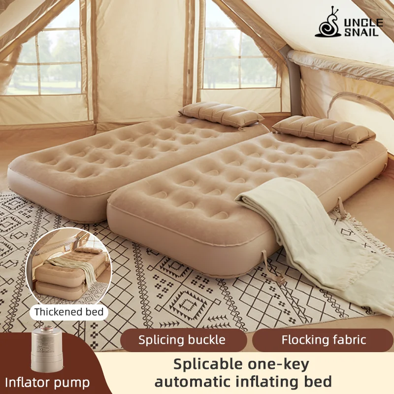

Uncle Snail automatic air mattress outdoor camping splicing folding single double bunk home air cushion bed double splicing.