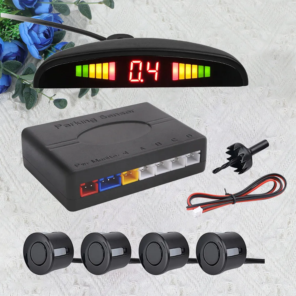 1Set Reversing Radar 4 Probe LED Display Parking Sensor System Black Car Rear Parking Warning Reverse Backup Safety