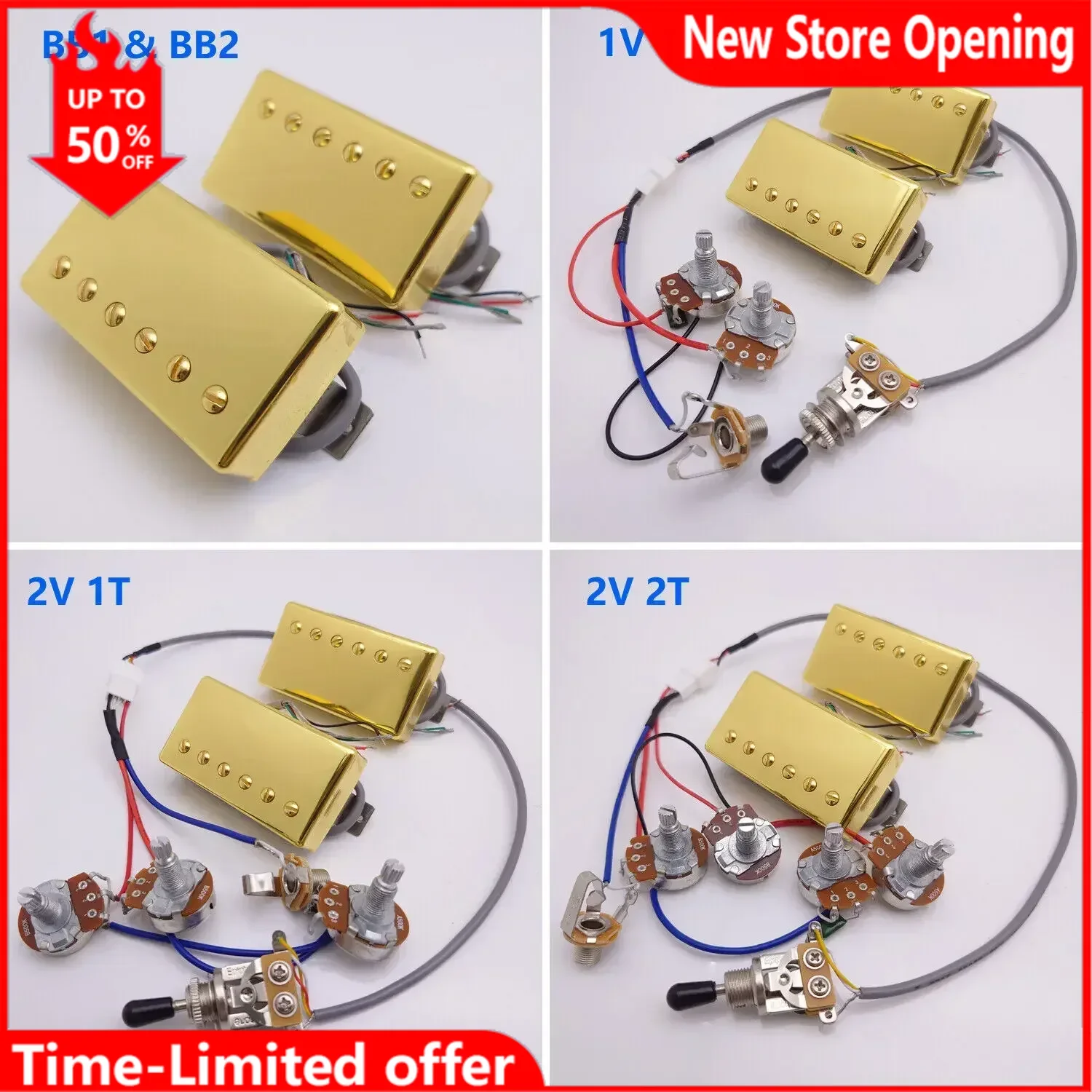 

Alnico V Guitar Humbucker Pickup Gold BB1&BB2 Series PAF N/B with 4C Wiring Harness for LP Electric Guitar Replacement Parts